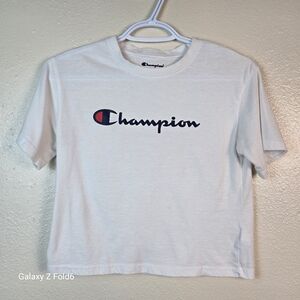 Champion Youth Medium White Logo Graphic Tee | 60% COTTON Blend Athleisure Stree